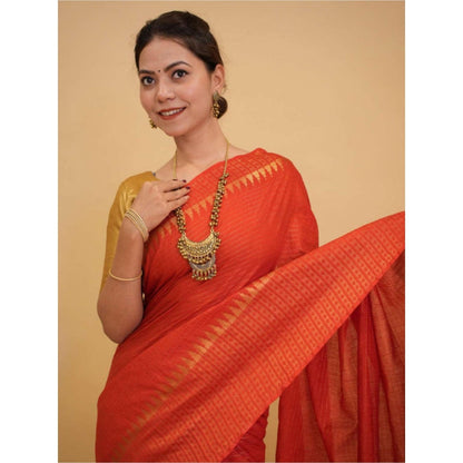 Isadora Life Womens Stripes Zari Orange Pre-Draped Saree With Unstitched Blouse