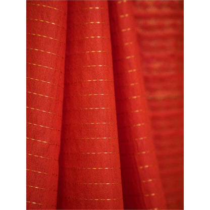 Isadora Life Womens Stripes Zari Orange Pre-Draped Saree With Unstitched Blouse