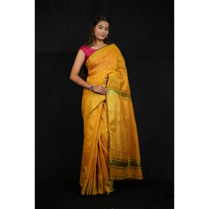 Isadora Life Womens Woven Zari Yellow Pre-Draped Saree With Unstitched Blouse