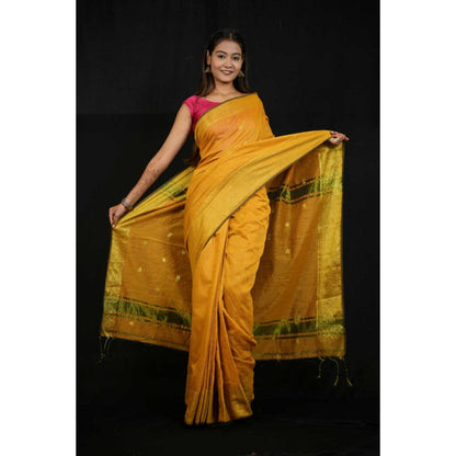 Isadora Life Womens Woven Zari Yellow Pre-Draped Saree With Unstitched Blouse
