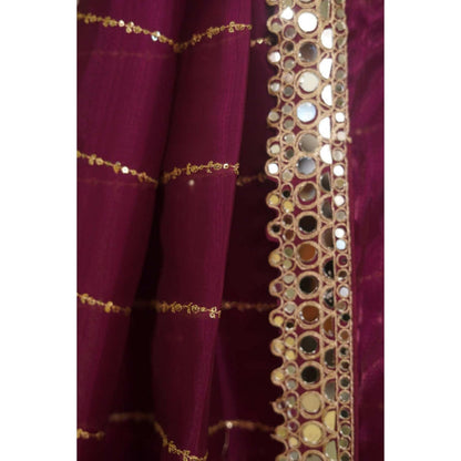 Isadora Life Womens Sequined Mirror Work Purple Pre-Draped Saree With Unstitched Blouse