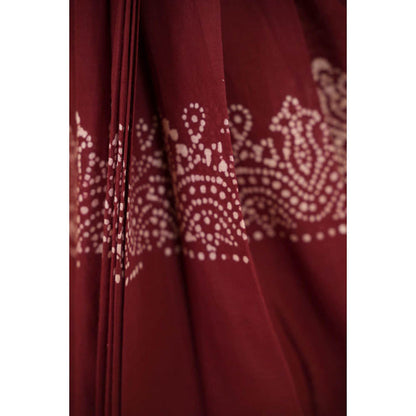 Isadora Life Womens Printed Tassels Maroon Pre-Draped Saree With Unstitched Blouse