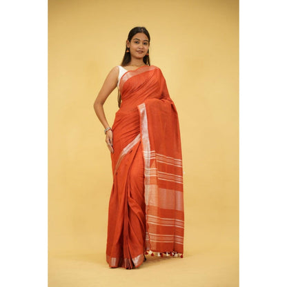 Isadora Life Womens Woven Tassels Orange Pre-Draped Saree With Unstitched Blouse