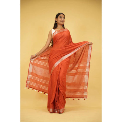 Isadora Life Womens Woven Tassels Orange Pre-Draped Saree With Unstitched Blouse