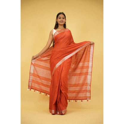 Isadora Life Womens Woven Tassels Orange Pre-Draped Saree With Unstitched Blouse