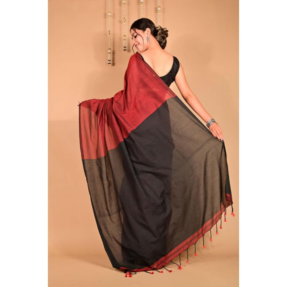 Isadora Life Womens Colorblock Tassels Maroon Pre-Draped Saree With Unstitched Blouse
