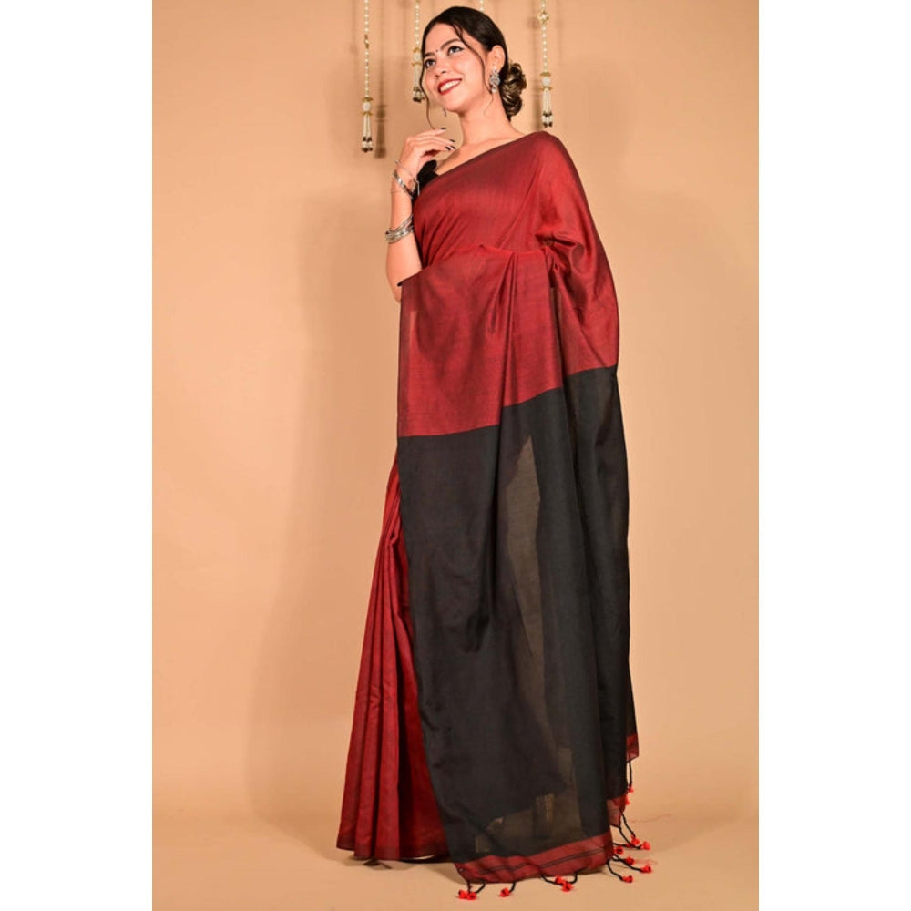 Isadora Life Womens Colorblock Tassels Maroon Pre-Draped Saree With Unstitched Blouse