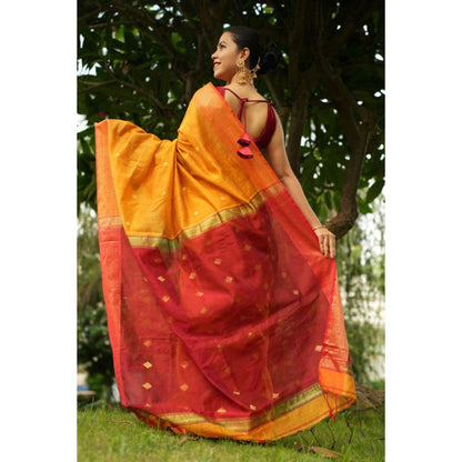 Isadora Life Womens Woven Tassels Yellow Pre-Draped Saree With Unstitched Blouse
