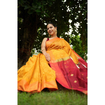 Isadora Life Womens Woven Tassels Yellow Pre-Draped Saree With Unstitched Blouse