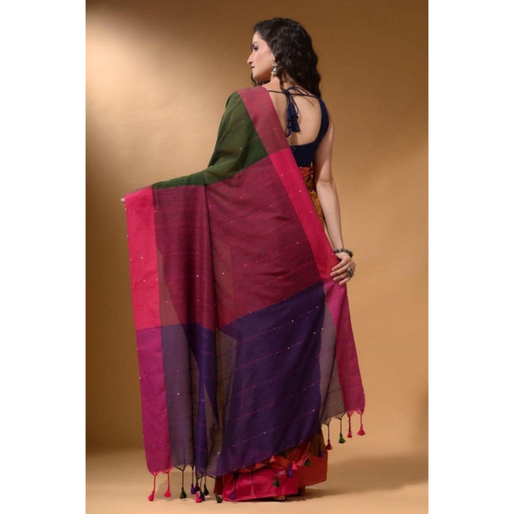 Isadora Life Womens Colorblock Tassels Multi-Color Pre-Draped Saree With Unstitched Blouse
