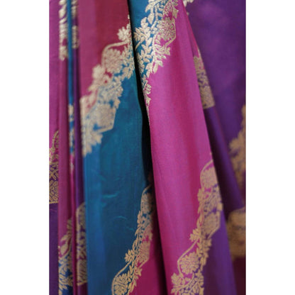 Isadora Life Womens Woven Zari Multi-Color Pre-Draped Saree With Unstitched Blouse