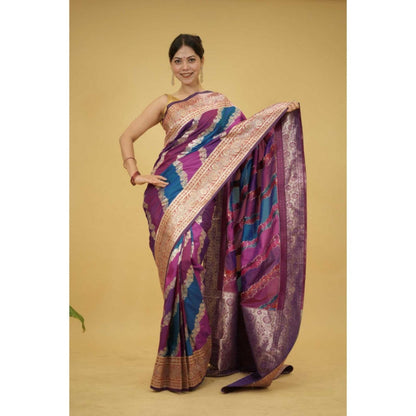Isadora Life Womens Woven Zari Multi-Color Pre-Draped Saree With Unstitched Blouse