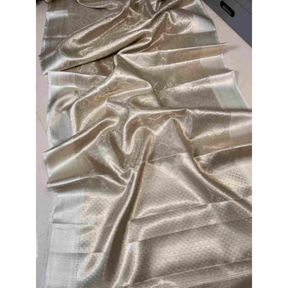 Isadora Life Womens Woven Zari Silver Pre-Draped Saree With Unstitched Blouse