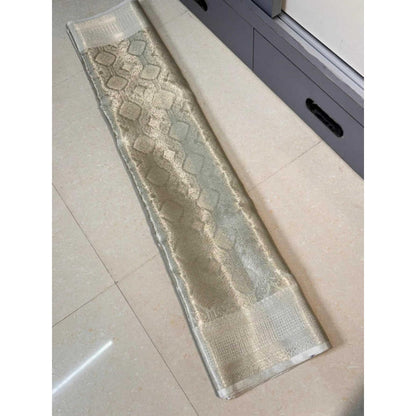 Isadora Life Womens Woven Zari Silver Pre-Draped Saree With Unstitched Blouse