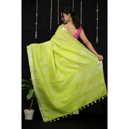 Isadora Life Womens Solid Tassels Green Pre-Draped Saree With Unstitched Blouse