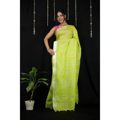 Isadora Life Womens Solid Tassels Green Pre-Draped Saree With Unstitched Blouse