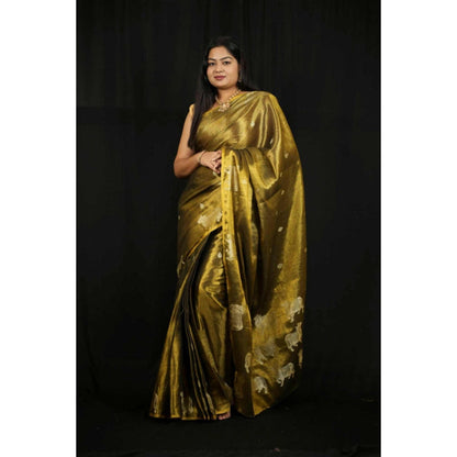 Isadora Life Womens Woven Zari Green Pre-Draped Saree With Unstitched Blouse