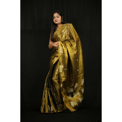 Isadora Life Womens Woven Zari Green Pre-Draped Saree With Unstitched Blouse