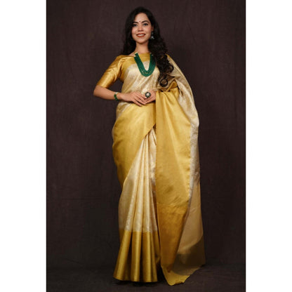 Isadora Life Womens Woven Zari Ivory Pre-Draped Saree With Unstitched Blouse