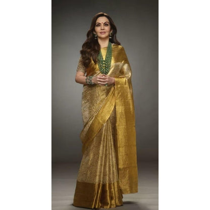 Isadora Life Womens Woven Zari Ivory Pre-Draped Saree With Unstitched Blouse