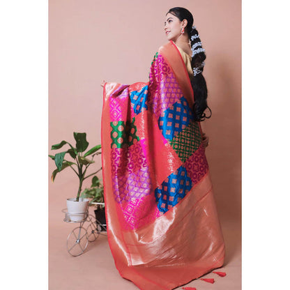 Isadora Life Womens Printed Tassels Multi-Color Pre-Draped Saree With Unstitched Blouse