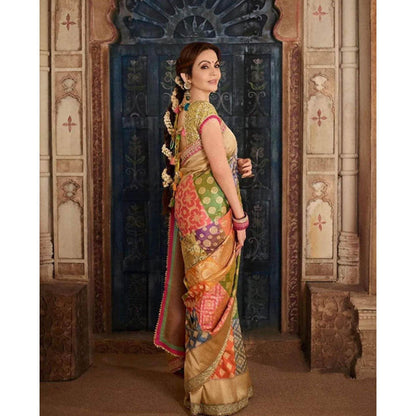 Isadora Life Womens Printed Tassels Multi-Color Pre-Draped Saree With Unstitched Blouse