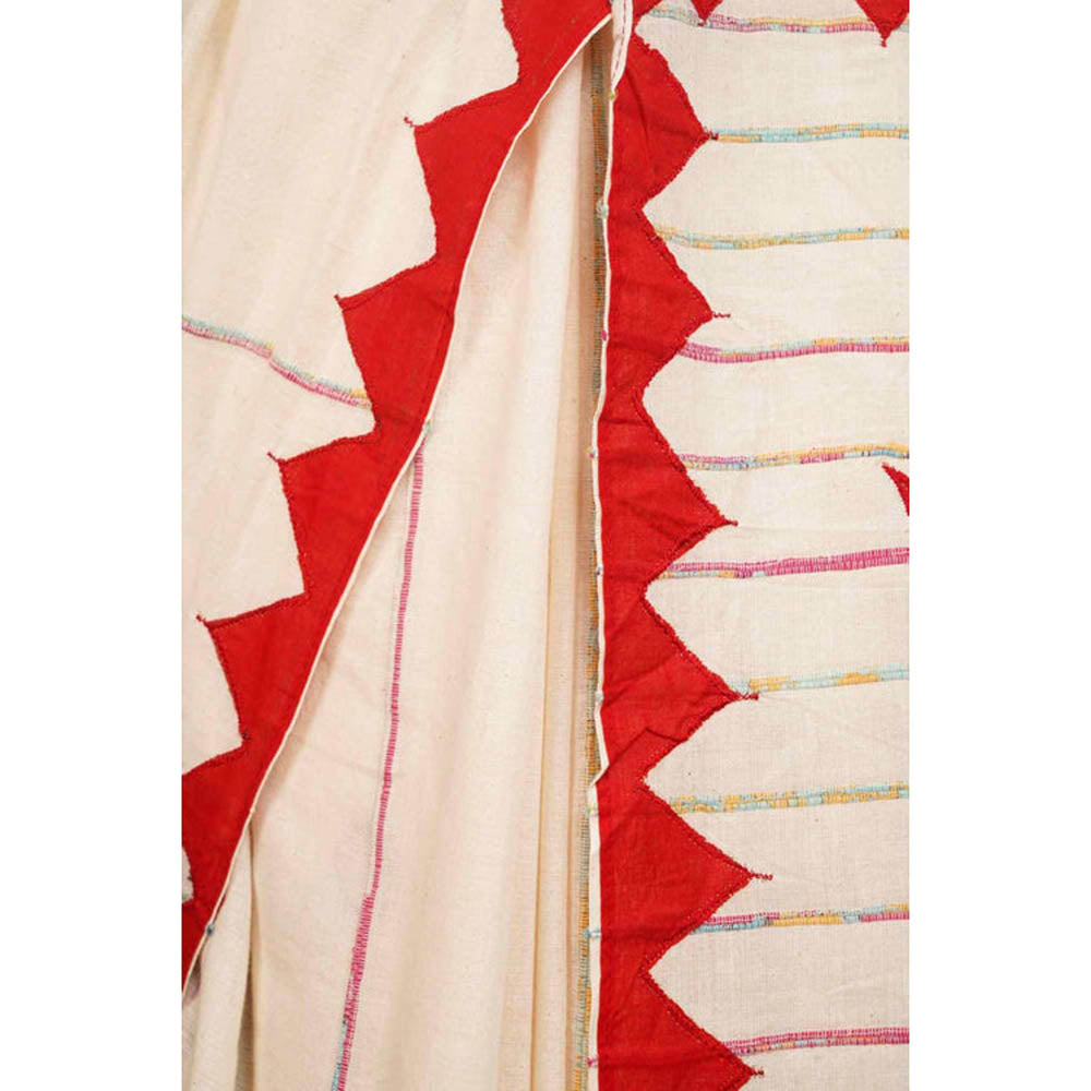 Isadora Life Womens Printed Tassels Beige Pre-Draped Saree With Unstitched Blouse