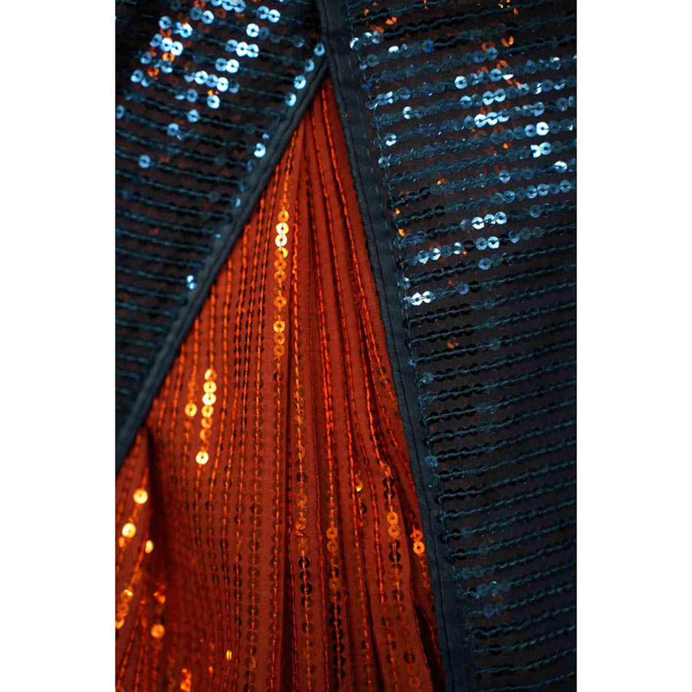 Isadora Life Womens Sequined Multi-Color Pre-Draped Saree With Unstitched Blouse