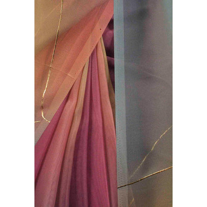 Isadora Life Womens Ombre Embroidered Multi-Color Pre-Draped Saree With Unstitched Blouse