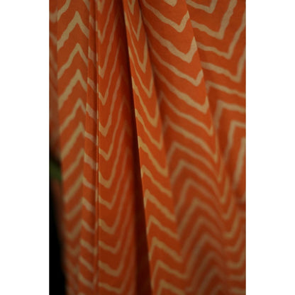 Isadora Life Womens Printed Orange Pre-Draped Saree With Unstitched Blouse