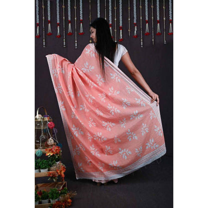 Isadora Life Womens Printed Peach Pre-Draped Saree With Unstitched Blouse