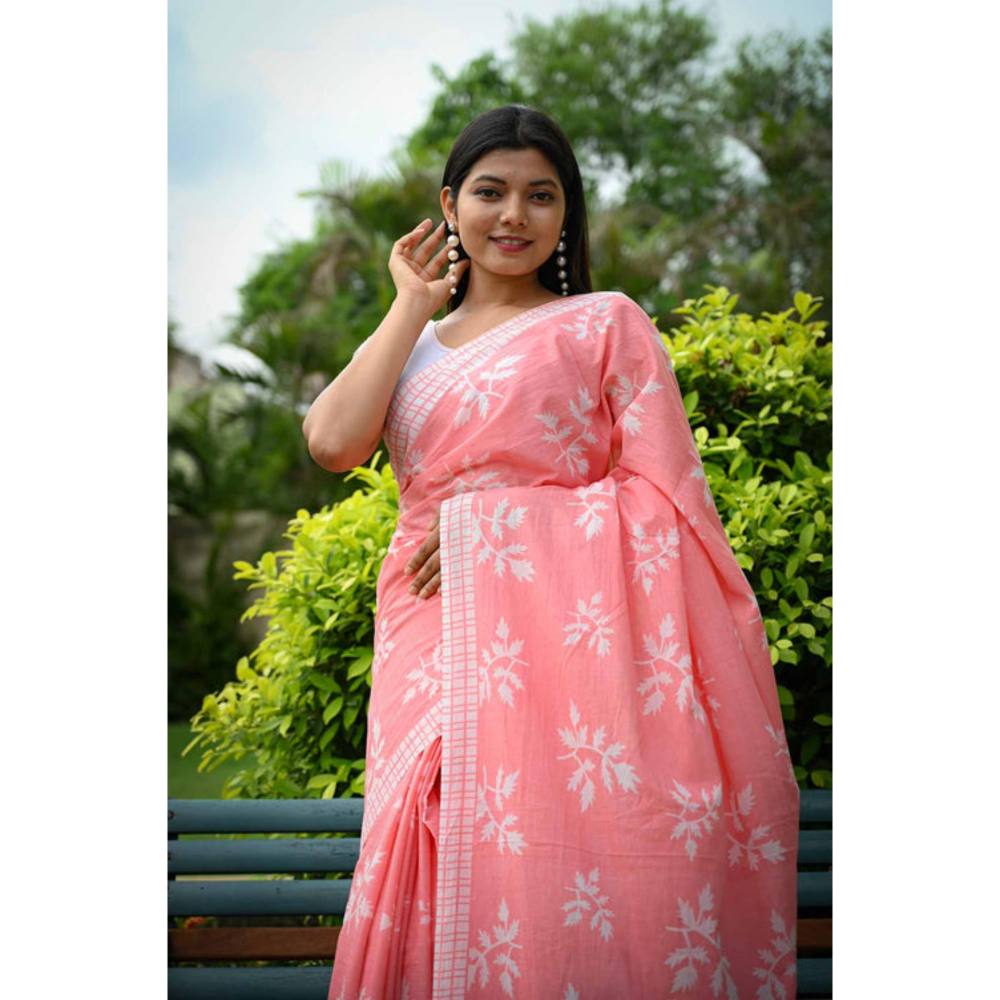 Isadora Life Womens Printed Peach Pre-Draped Saree With Unstitched Blouse