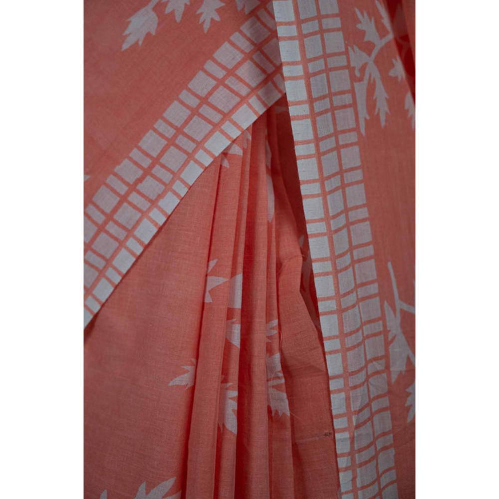 Isadora Life Womens Printed Peach Pre-Draped Saree With Unstitched Blouse