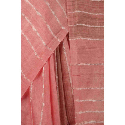 Isadora Life Womens Stripes Tassels Peach Pre-Draped Saree With Unstitched Blouse