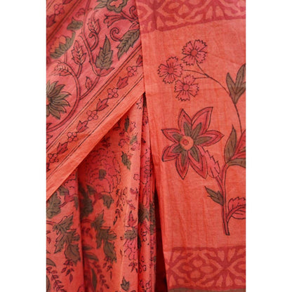 Isadora Life Womens Floral Printed Orange Pre-Draped Saree With Unstitched Blouse