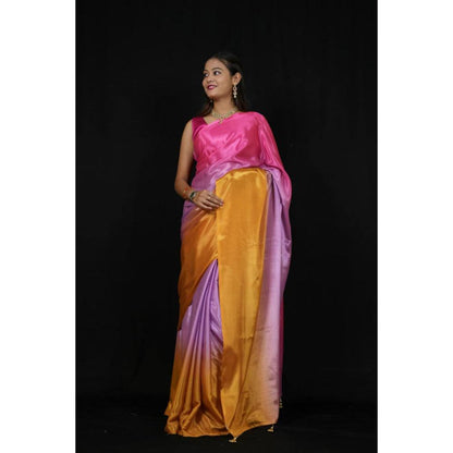 Isadora Life Womens Ombre Printed Multi-Color Pre-Draped Saree With Unstitched Blouse