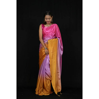 Isadora Life Womens Ombre Printed Multi-Color Pre-Draped Saree With Unstitched Blouse