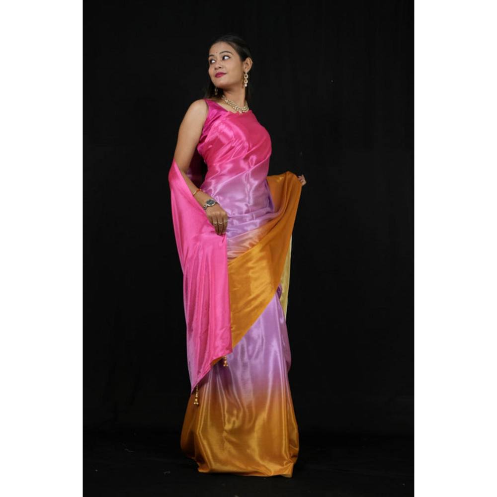Isadora Life Womens Ombre Printed Multi-Color Pre-Draped Saree With Unstitched Blouse