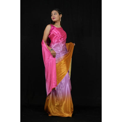 Isadora Life Womens Ombre Printed Multi-Color Pre-Draped Saree With Unstitched Blouse