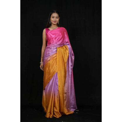 Isadora Life Womens Ombre Printed Multi-Color Pre-Draped Saree With Unstitched Blouse