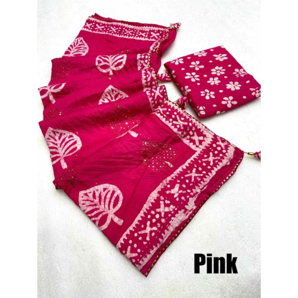 Isadora Life Womens Printed Tassels Pink Pre-Draped Saree With Unstitched Blouse