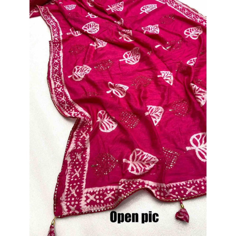 Isadora Life Womens Printed Tassels Pink Pre-Draped Saree With Unstitched Blouse