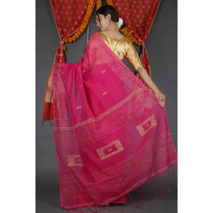 Isadora Life Womens Printed Tassels Pink Pre-Draped Saree With Unstitched Blouse