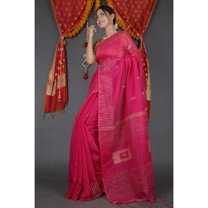 Isadora Life Womens Printed Tassels Pink Pre-Draped Saree With Unstitched Blouse