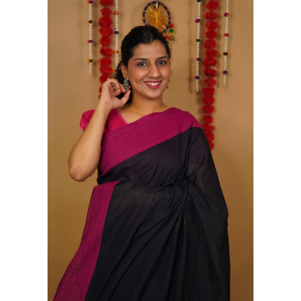 Isadora Life Womens Woven Tassels Black Pre-Draped Saree With Unstitched Blouse