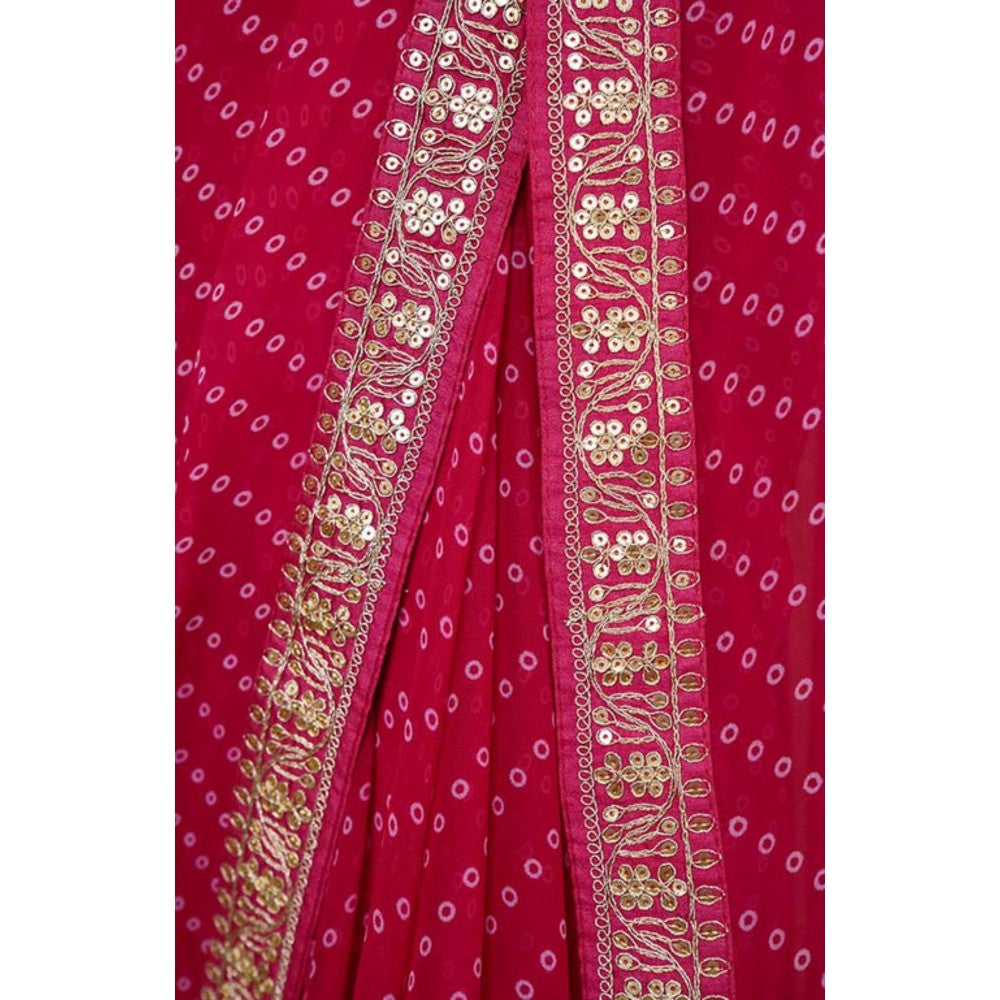 Isadora Life Womens Printed Embroidered Pink Pre-Draped Saree With Unstitched Blouse