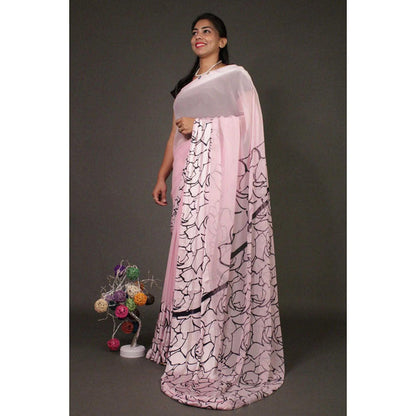 Isadora Life Womens Printed Pink Pre-Draped Saree With Unstitched Blouse
