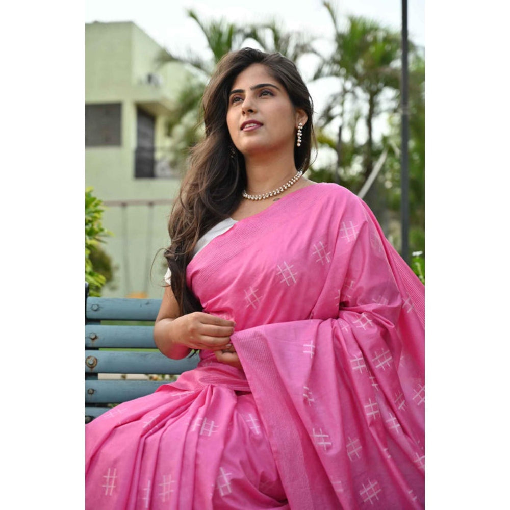 Isadora Life Womens Printed Tassels Pink Pre-Draped Saree With Unstitched Blouse