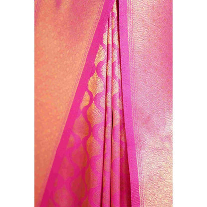 Isadora Life Womens Woven Tassels Pink Pre-Draped Saree With Unstitched Blouse