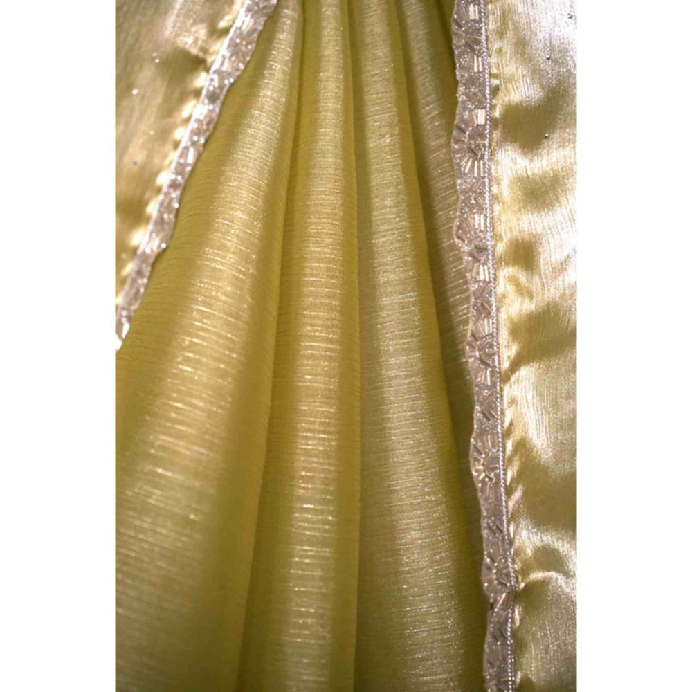 Isadora Life Womens Embroidered Sequined Green Pre-Draped Saree With Unstitched Blouse